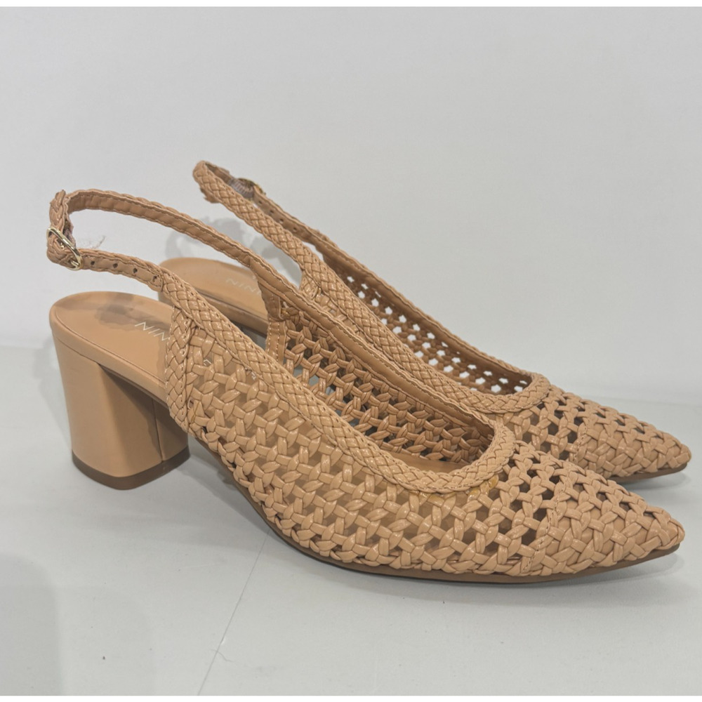 Nine West Elma 2 Woven Slingback Pumps Sz 7.5 Nude Tan Minimalist Coastal Office - Picture 2 of 9